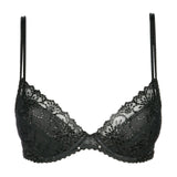 Flat lay of Marie Jo Jane Push Up Bra in black showing underwire cups and embroidered edges.