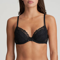 Front view of Marie Jo Jane Push Up Bra in black featuring floral embroidery and plunging neckline.
