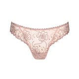Flat lay of the Jane Thong Brief by The Foundation showing detailed floral embroidery on sheer fabric