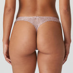Back view of the Jane Thong Brief by The Foundation showing embroidered sheer fabric and signature jewel-accented bow.