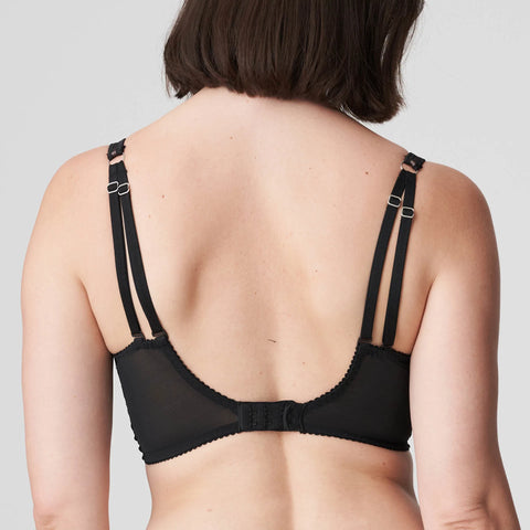 Back view of Vya Plunge Bra in Black with high wings for support and soft straps designed for comfort.