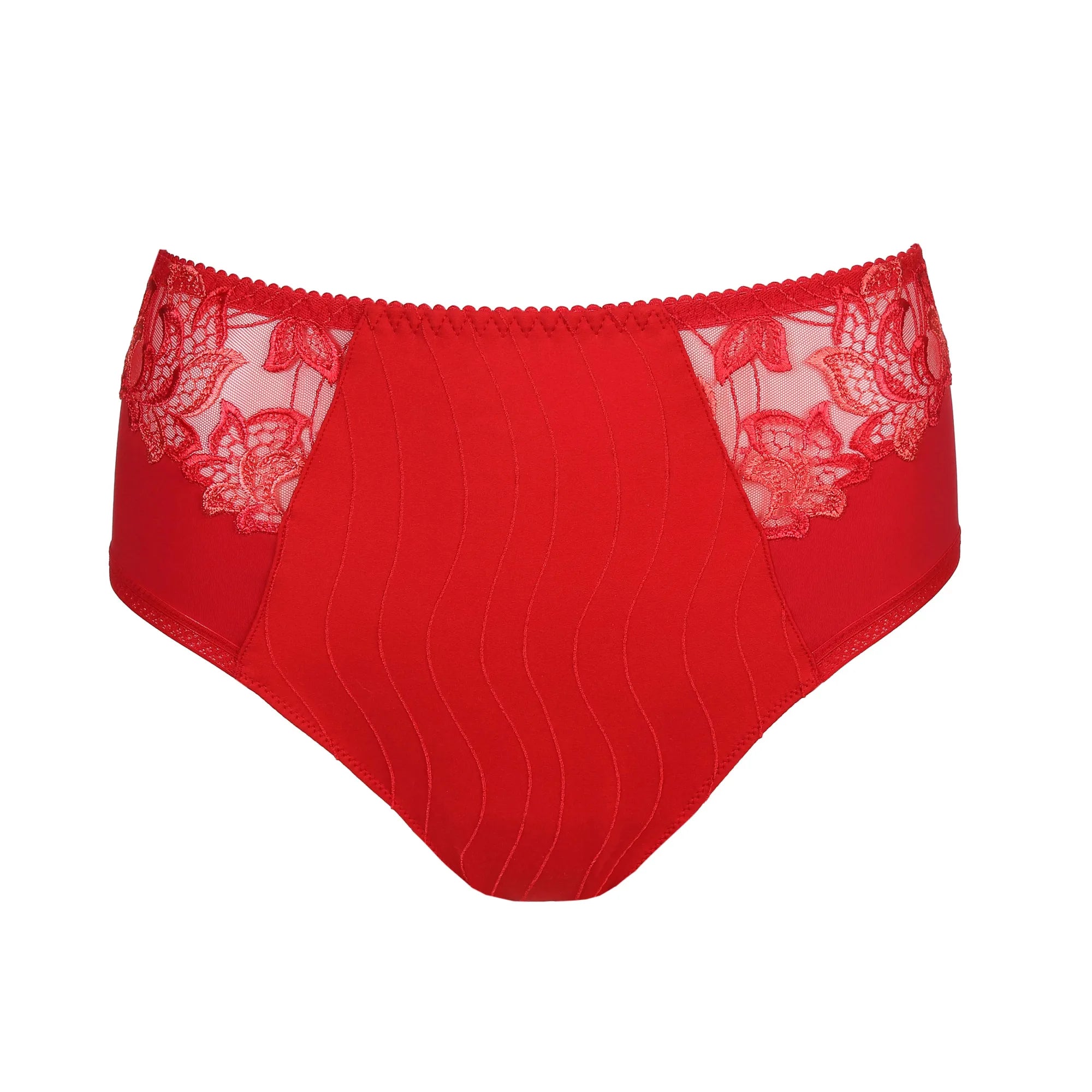 PrimaDonna Deauville Full Brief in Scarlet from The Foundation, featuring high waist fit, smoothing support, and lace detail at the hips.