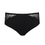Flat lay of Madison Full Brief Lace Back in Black with gingham check front and full-coverage shape.