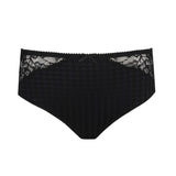 Flat lay of Madison Full Brief Lace Back in Black with gingham check front and full-coverage shape.