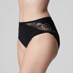 Side view of Madison brief in Black, highlighting curve-hugging lace detail and flattering cut.