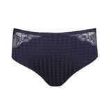 Flat lay of Madison Full Brief in Blue Bijou with gingham check panel and lace detail.