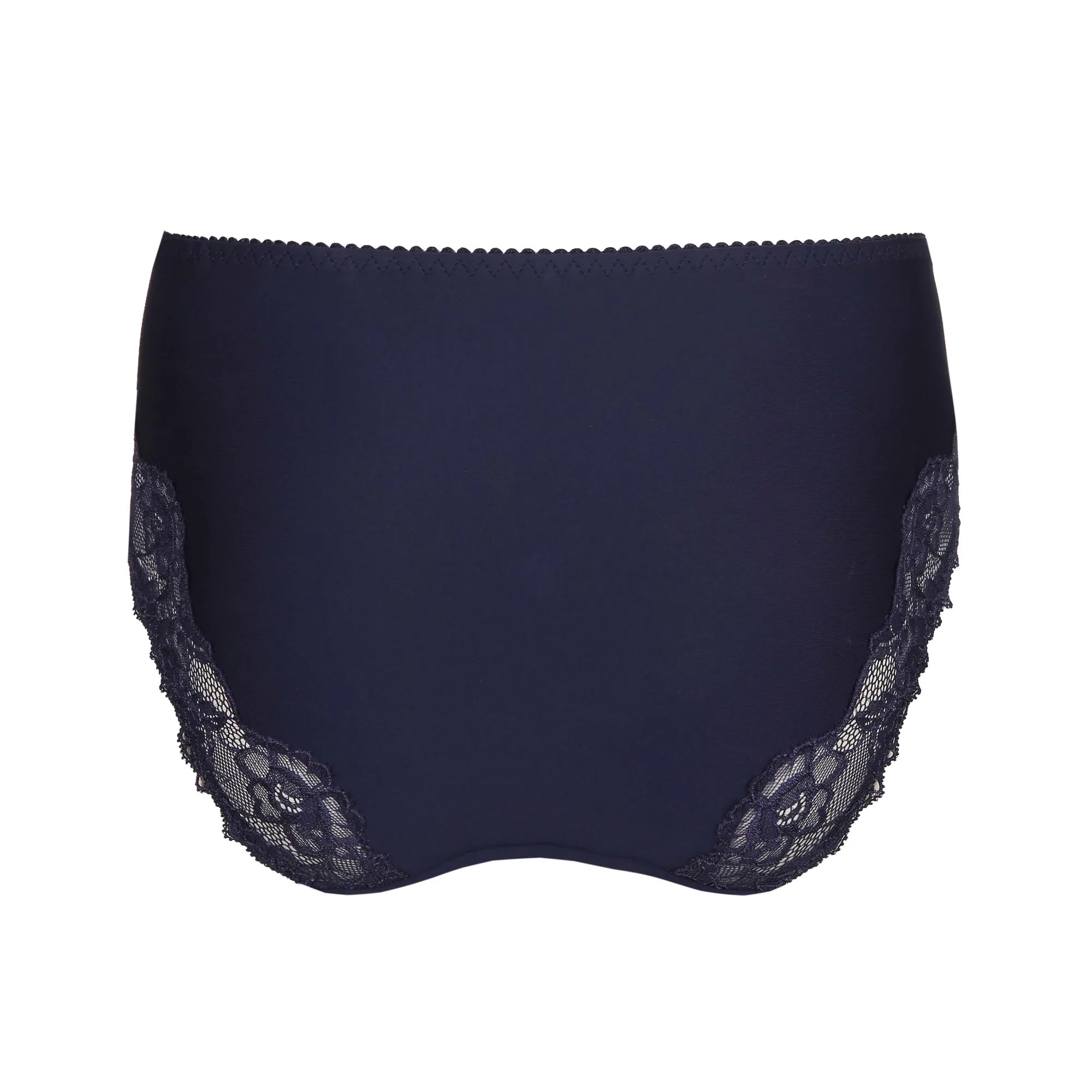 Back view of Flat lay Madison Full Brief Lace Back in Blue Bijou, showing floral lace across the rear panel.