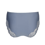 Back flat lay of Madison Full Brief in Atlantic Blue with sheer lace panel and smooth waistband.