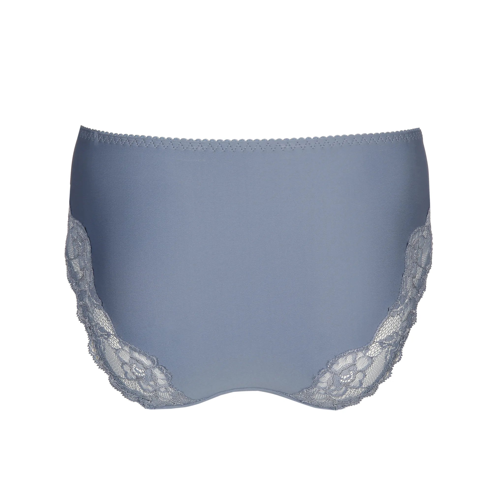 Back flat lay of Madison Full Brief in Atlantic Blue with sheer lace panel and smooth waistband.