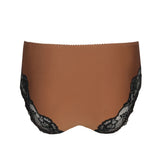 Rear flatlay of the Madison Full Brief Lace Back in bronze from The Foundation, with focus on the lace trim wrapping around the bottom.