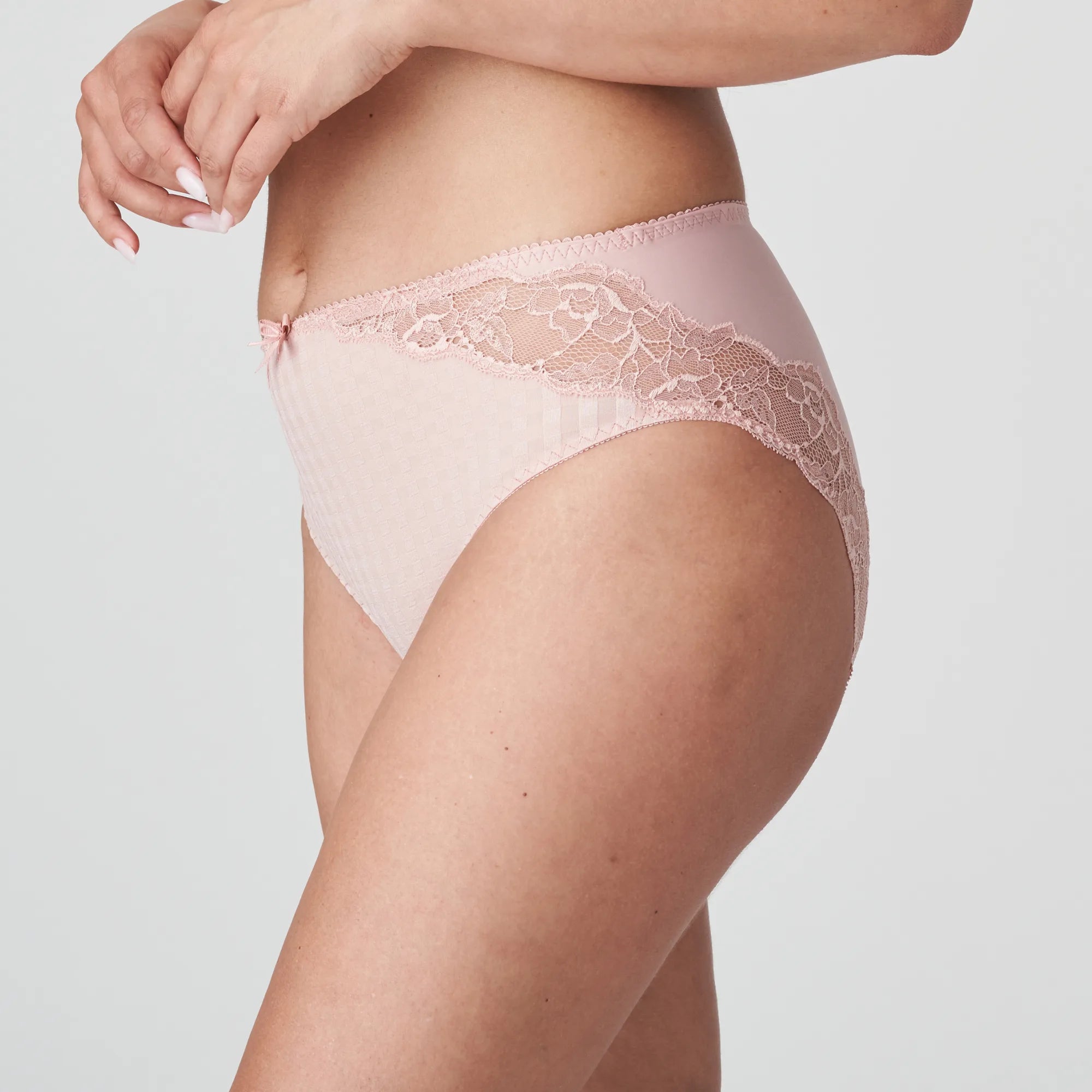 Side view of Madison lace brief with sheer lace back—The Foundation

