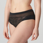 Side view of the Sophora Full Brief Black – sheer tulle and high waist design offering stylish comfort.
