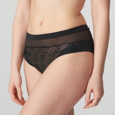 Side view of the Sophora Full Brief Black – sheer tulle and high waist design offering stylish comfort.