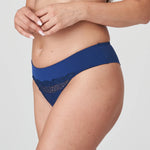 Side view of the Sophora Royal thong by PrimaDonna, featuring glittery tulle embroidery and smooth high-leg fit