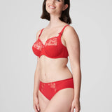 Side view of the Deauville Full Cup Bra Scarlet worn by model from The Foundation, offering a full-body glimpse of the fit and design.