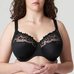 Front view of the Deauville Full Cup Bra Black from The Foundation, showcasing deep cups and delicate lace embroidery.
