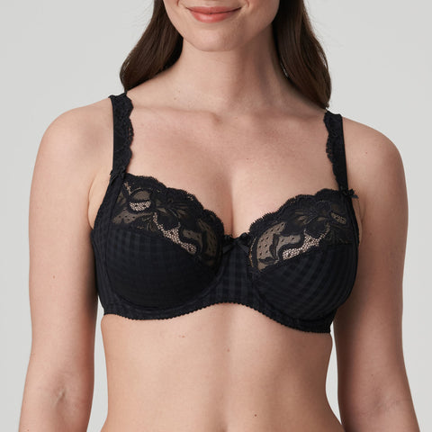 Front view of black Madison lace bra with deep cups—The Foundation