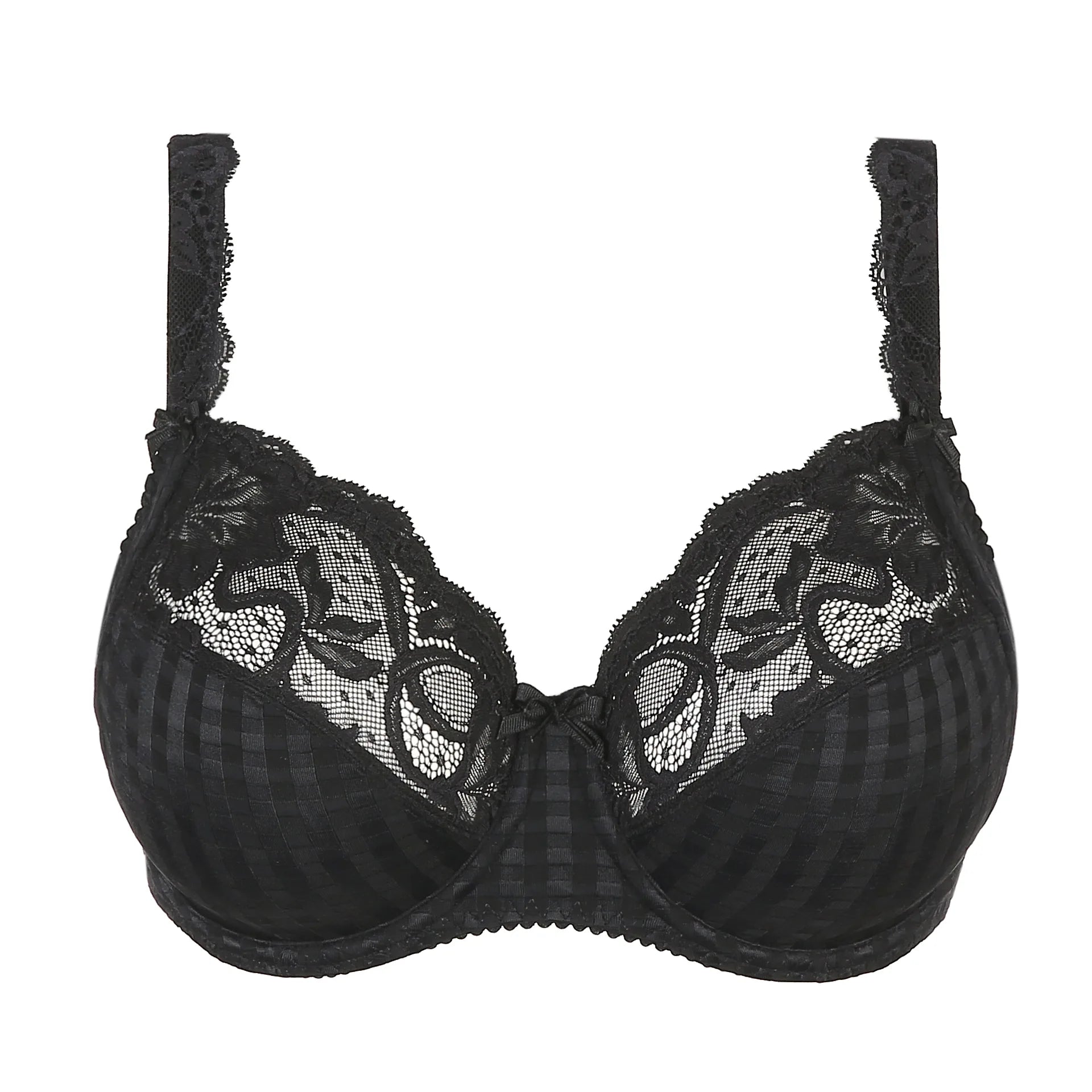 Flirty gingham and lace detail on black Madison Full Cup Bra—The Foundation