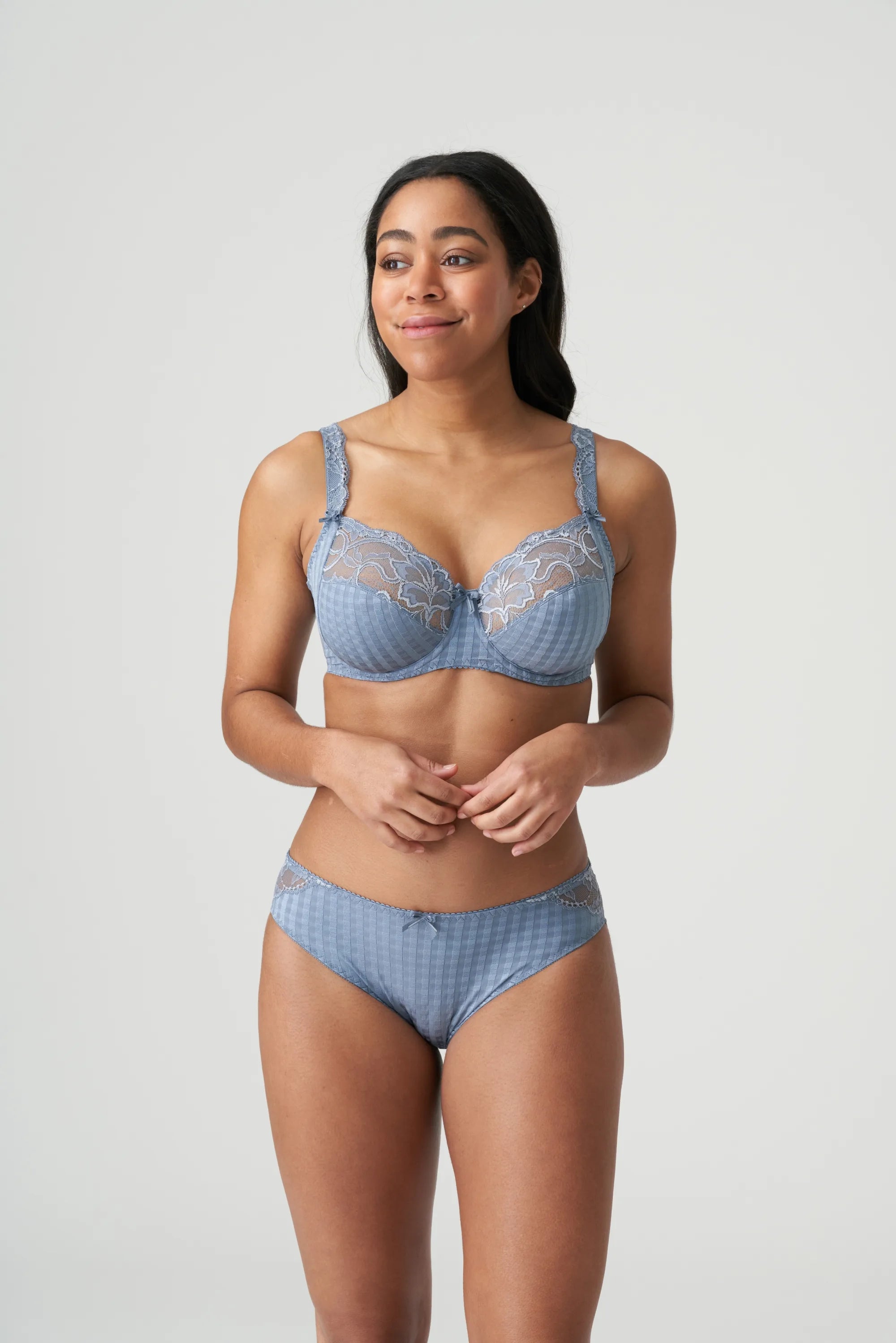 PrimaDonna Madison Full Cup Bra in Atlantic Blue with gingham pattern and lace—The Foundation