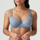 close up view of PrimaDonna Madison Full Cup Bra in Atlantic Blue with gingham pattern and lace—The Foundation
