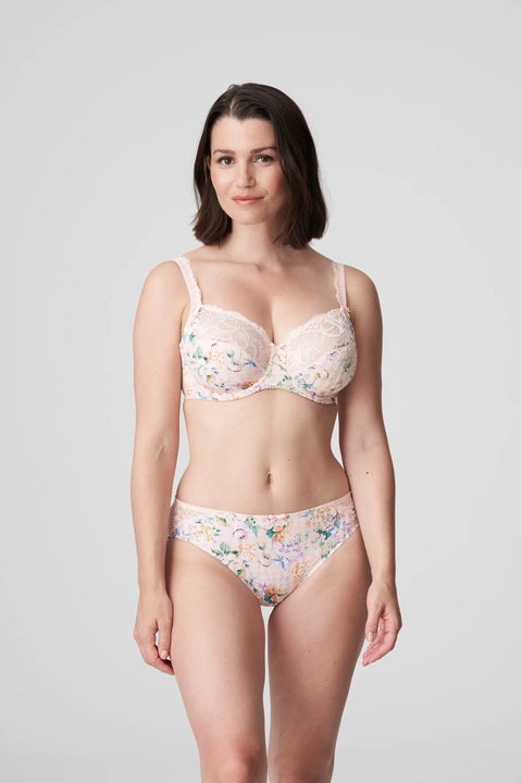 Model wearing PrimaDonna Madison Full Cup Bra in Pink Diamond with pastel floral lace—The Foundation
