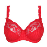 Product close-up of Madison Full Cup Bra in Scarlet, highlighting lace texture and structure – The Foundation