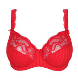Product close-up of Madison Full Cup Bra in Scarlet, highlighting lace texture and structure – The Foundation