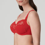 Side view of the Madison Full Cup Bra in Scarlet with feminine lace and shaping support – The Foundation