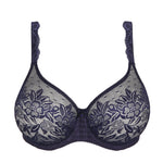 Flat lay of Madison Seamless Full Cup Bra in Blue Bijou showing all-over lace, full cups and embroidery detail.