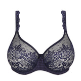 Flat lay of Madison Seamless Full Cup Bra in Blue Bijou showing all-over lace, full cups and embroidery detail.