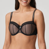 PrimaDonna Twist I Want You Contour Bra in Black, shown on model with lightly padded cups, lace trim and gold front zip.