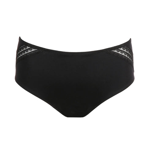Flat lay of I Want You Full Brief in Black by PrimaDonna, highlighting lace side trim and seamless silhouette.