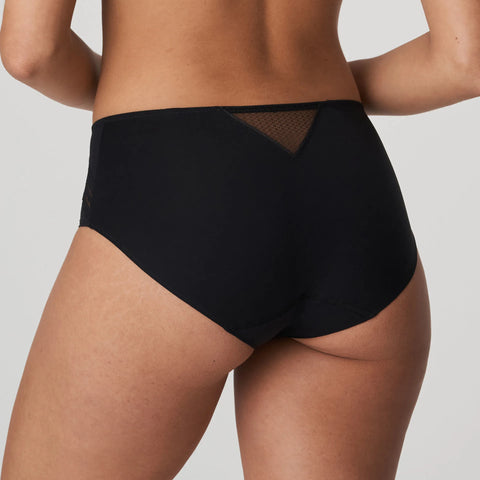 Back view of I Want You Full Brief in Black, featuring transparent tulle panel and lace accents at the bottom.
