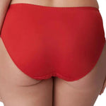 Model in PrimaDonna Madison Full Brief in Scarlet from The Foundation, featuring gingham fabric, lace-trimmed hips, and high-waist full coverage. back view