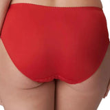 Model in PrimaDonna Madison Full Brief in Scarlet from The Foundation, featuring gingham fabric, lace-trimmed hips, and high-waist full coverage. back view