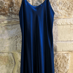 Kelly Chemise in navy Mulberry silk, shown hanging to reveal flattering bias cut and soft drape.