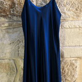 Kelly Chemise in navy Mulberry silk, shown hanging to reveal flattering bias cut and soft drape.