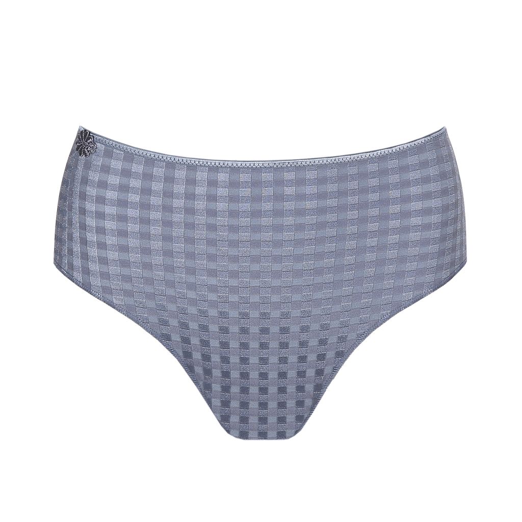 Flat lay of Avero Full Brief Atlantic Blue highlighting subtle gingham pattern and wide waistband.
