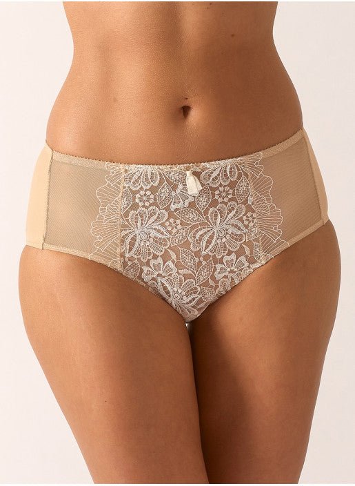 Front view of Empreinte Agathe Culotte Panty Brief in ivory with vintage-inspired embroidery—The Foundation