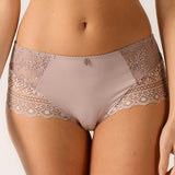 Empreinte Cassiopee Culotte Panty Brief in Rose Sauvage, featuring sheer lace panels and soft stretch fit in a warm pink hue.