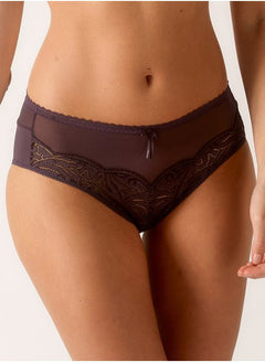 Front view of Empreinte Verity Culotte Panty Brief in Ardoise—lace-accented full brief available at The Foundation
