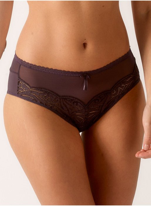 Front view of Empreinte Verity Culotte Panty Brief in Ardoise—lace-accented full brief available at The Foundation