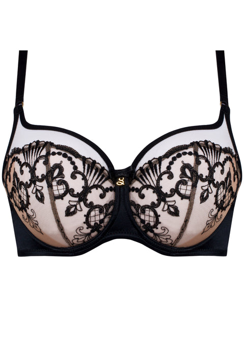 flat layer of Perla High Apex Bra Black – balconette-style support and lace detail – The Foundation