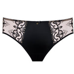 Flat lay of Perla Midi Brief Black – lace front with seamless mesh back – The Foundation