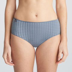Front view of Marie Jo Avero Full Brief in Atlantic Blue with gingham texture and soft sheen.
